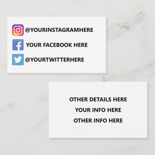 Instagram Facebook Twitter Visitenkarte (Vorne/Hinten)