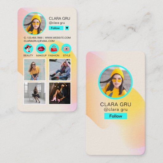 Instagram Folge mir Foto Visitenkarte (Vorne/Hinten)