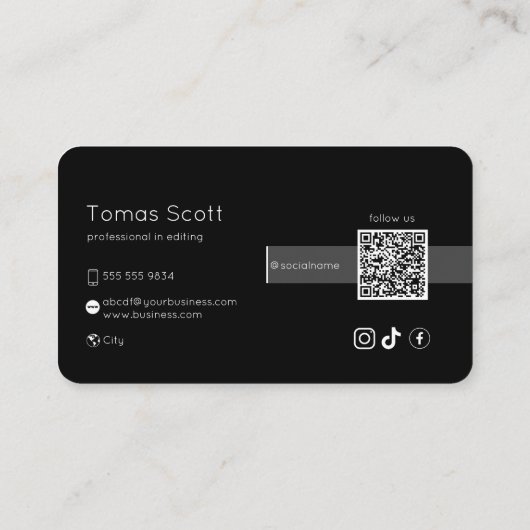 Instagram folgen Qr Code Black Visitenkarte (Rückseite)