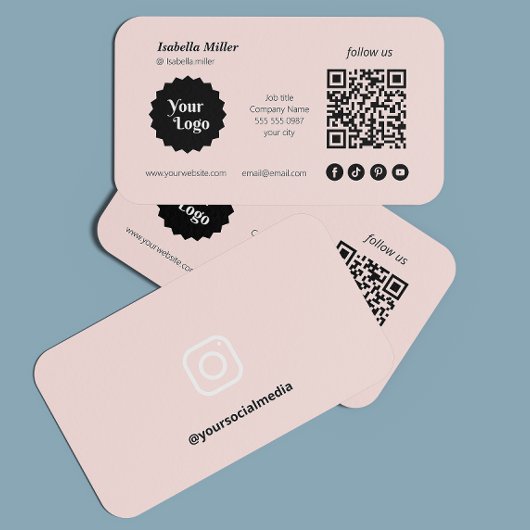 Instagram folgen QR-Code Pink-Firmenlogo Visitenkarte