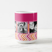 Instagram Foto Collage Hot Pink Orange Chevrons Kaffeetasse (Mittel)