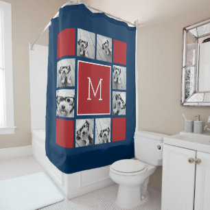 Instagram-Foto-Collage-Monogramme - Rot Navy Duschvorhang