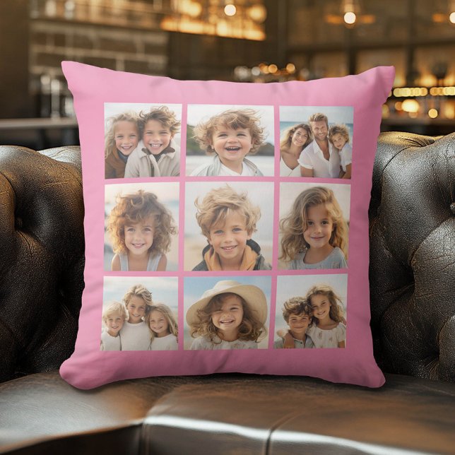 Instagram FotoCollage 9 Fotos Pastellrosa Kissen (Custom Photo Pillow)