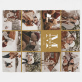 Instagram-FotoCollage | Boho Mustard Monogram Fleecedecke (Vorderseite (Horizontal))