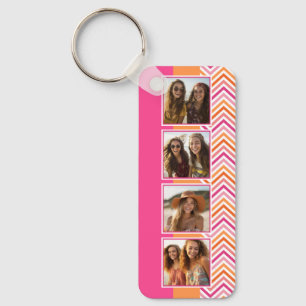 Instagram-Fotocollage Hot Pink Orange Chevron Schlüsselanhänger