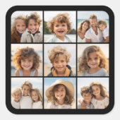 Instagram-FotoCollage mit 9 quadratischen Fotos Quadratischer Aufkleber (Vorderseite)