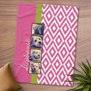 Instagram-Fotocollage mit Ikat-Hot-Pink-Namen Fleecedecke