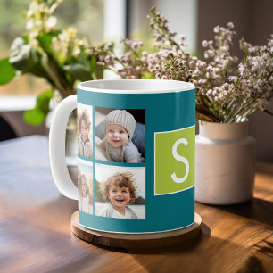 Instagram-Fotocollage-Monogramm - Blau und Limette Kaffeetasse