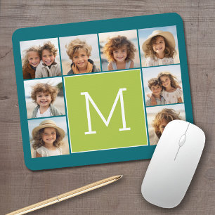 Instagram-Fotocollage-Monogramm - Blau und Limette Mousepad