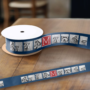 Instagram-Fotocollage-Monogramm - Blau und Rot Satinband
