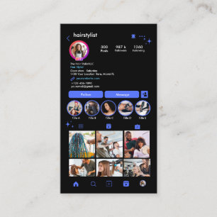 Instagram Friseur Blau QR-Code Social Media Visitenkarte
