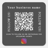 Instagram für Unternehmenskohle, grau qr Quadratischer Aufkleber (Vorderseite)