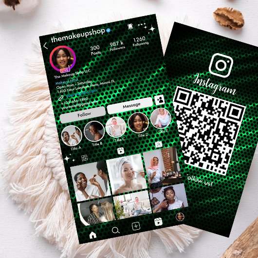 Instagram Green Honeycomb QR Code Social Media Visitenkarte