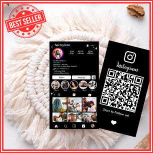 Instagram Hair Stylist Black QR Code Social Media Visitenkarte