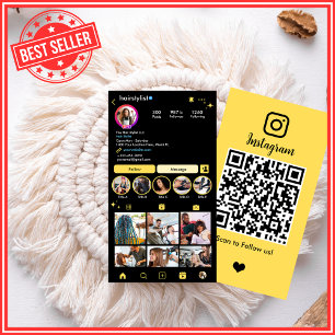 Instagram Hair Stylist Yellow QR Code Social Media Visitenkarte