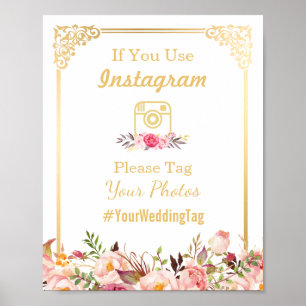 Instagram-Hochzeitsschild Vintage-Goldrahmen Blu Poster