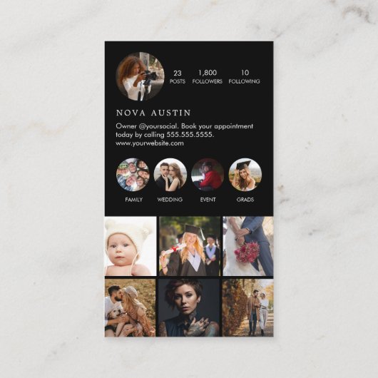 Instagram Influencer QR Code Black Visitenkarte (Rückseite)