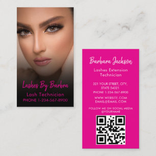 Instagram-Lash-Tech-Hot-Pink-und-schwarzer-QR-Code Visitenkarte