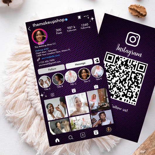 Instagram Lila Honeycomb QR Code Social Media Visitenkarte