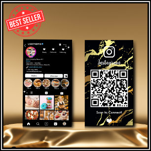 Instagram LUXURY Black & Gold Marmor Agate QR Code Visitenkarte