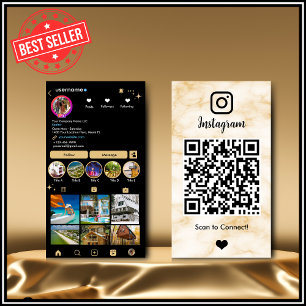 Instagram LUXURY Gelb & Schwarz Marmor Achat QR Visitenkarte