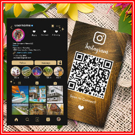 Instagram LUXURY Gold & Black Metal QR Code Visitenkarte