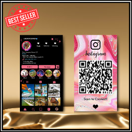 Instagram LUXURY Pink & Black Marble Agate QR Code Visitenkarte
