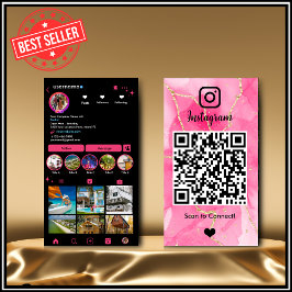 Instagram LUXURY Pink & Black Marble Agate QR Visitenkarte