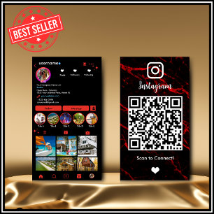 Instagram LUXURY Rot & Schwarz Marmor Achat QR Visitenkarte