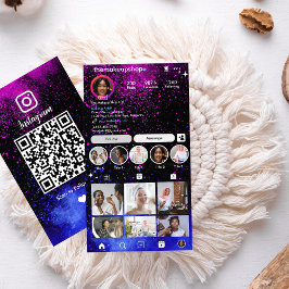 Instagram Makeup Artist Pink & Blue QR Code Visitenkarte