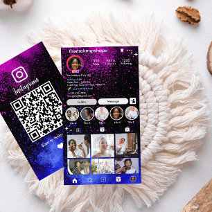 Instagram Makeup Artist Pink & Blue QR Code Visitenkarte