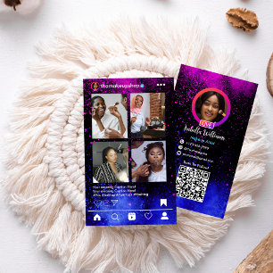 Instagram Moderne rosa & blaue QR Code Social Medi Visitenkarte