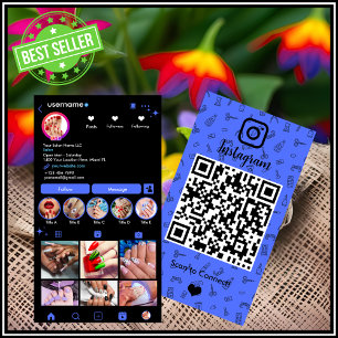 Instagram Nagelstudio Blau   Social Media QR Code Visitenkarte