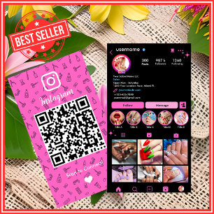 Instagram Nagelstudio Pink   Social Media QR Code Visitenkarte
