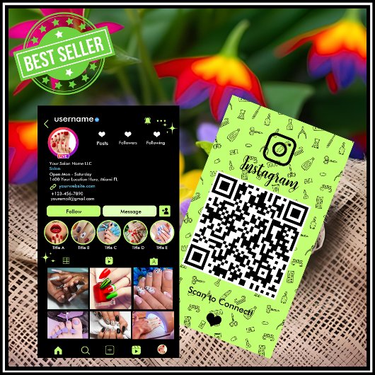Instagram Nail Salon Lime Green | Social Media QR Visitenkarte