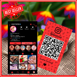 Instagram Nail Salon Red | QR-Code für soziale Med Visitenkarte
