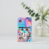 Instagram Pink Holographic QR Code Social Media Visitenkarte (Stehend Vorderseite)