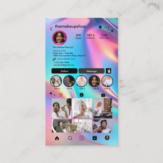 Instagram Pink Holographic QR Code Social Media Visitenkarte (Vorderseite)