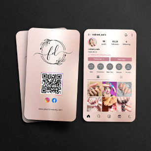 Instagram-Profil Nageldesignerin Rose Gold QR-Code Visitenkarte