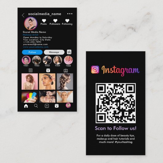 Instagram Profile Foto Grid folgen QR-Code Visitenkarte (Vorne/Hinten)
