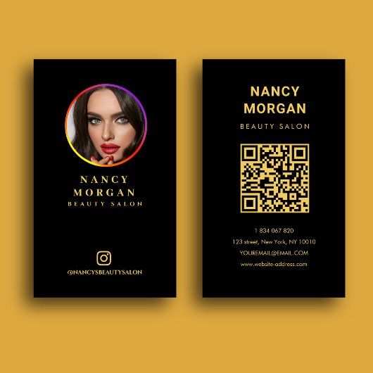 Instagram-Profilfoto-QR-Code Schwarz und Gold Visitenkarte