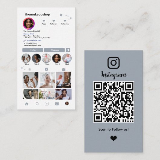 Instagram QR Code Social Media Dusty Blue Visitenkarte (Vorne/Hinten)