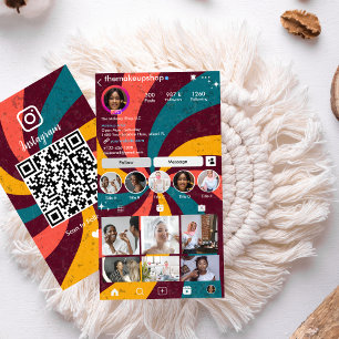 Instagram Retro Vintage Rays QR Code Social Media Visitenkarte