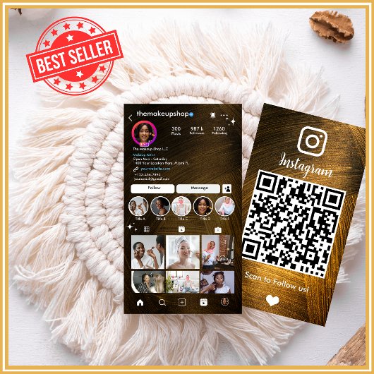 Instagram Rustic Gold QR Code Social Media Visitenkarte
