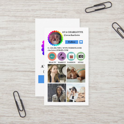 Instagram Social Media folgen Profile Foto Grid Visitenkarte (Vorderseite/Rückseite Beispiel)