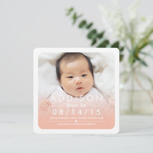 Instagram Square Baby Girl Geburtsankündigung Ankündigung (Stehend Vorderseite)