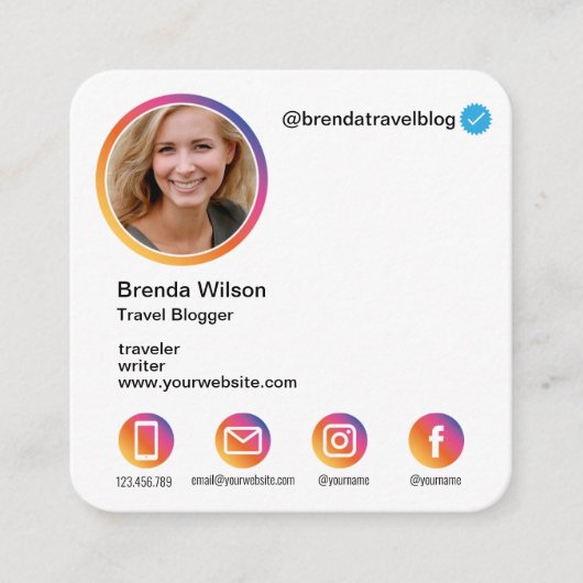 Instagram Style Blogger Travel Mode Lifestyle Quadratische Visitenkarte (Vorderseite)