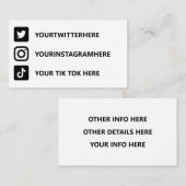 Instagram Tik Tok Twitter Visitenkarte (Vorne/Hinten)