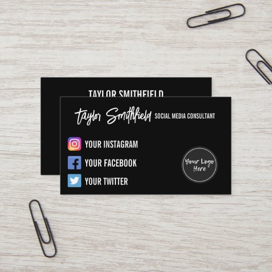 Instagram Twitter Calligraphy Business Card Visitenkarte (Vorderseite/Rückseite Beispiel)