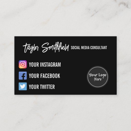 Instagram Twitter Calligraphy Business Card Visitenkarte (Vorderseite)